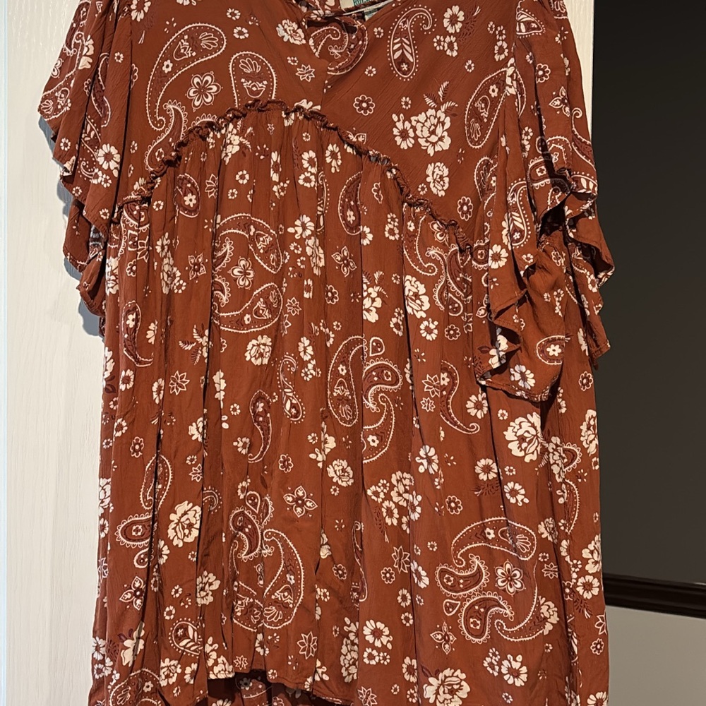 Boho Paisley Ruffle Blouse - Terracotta